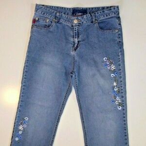 Vintage Bongo Jeans cropped womens Capris 31x 19.5" embroidered some stretch.